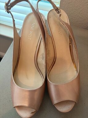 Nine West Blush Nude Peep-Toe Slingback Heels